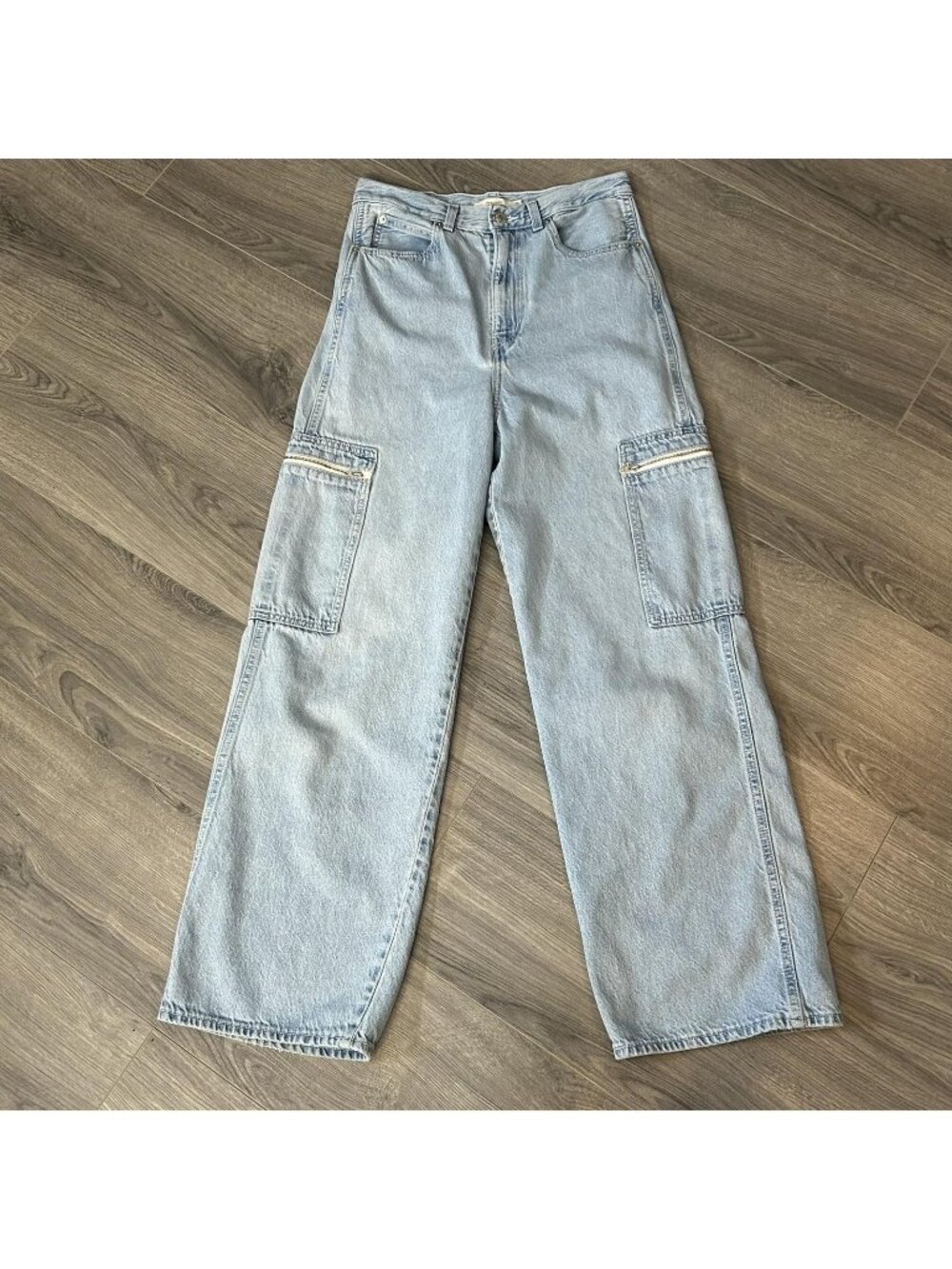 Levi's Premium High Loose Cargo Jeans Womens 28 Blue Light Wash Wide Leg Denim